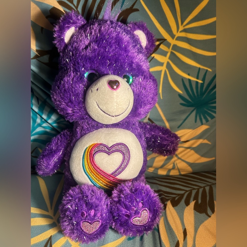 3/$30✨💜🌈Care Bears 14" Rainbow Heart Bear ✨Sparkle✨ Special Edition - Purple💜🌈
